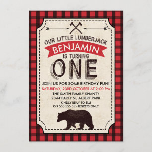 Bear Lumberjack 1st Birthday Invitation