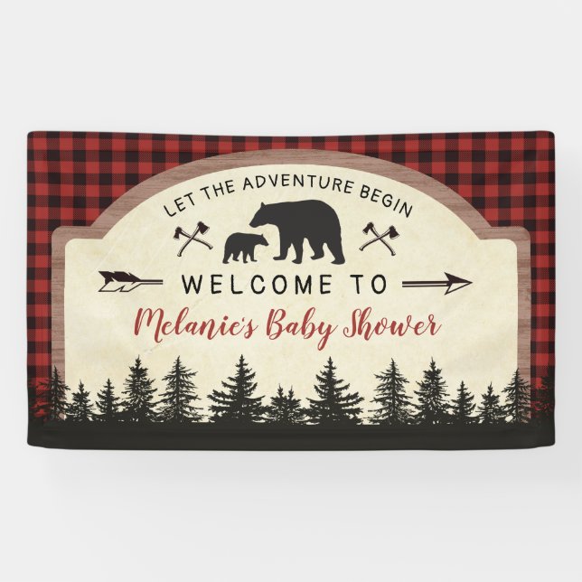 Bear Lumberjack Baby Shower Welcome Sign Poster (Horizontal)