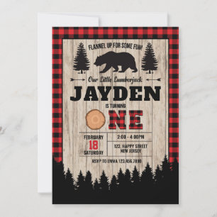 Bear Lumberjack Birthday Invitation. Boy Birthday Invitation