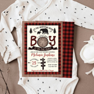 Bear Lumberjack Flannel Boy Baby Shower Invitation