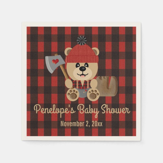Bear Lumberjack Wilderness Themed Baby Shower Napkin (Front)