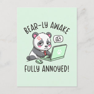 Bear-ly Awake Fully Annoyed - Panda Office Humor Postcard