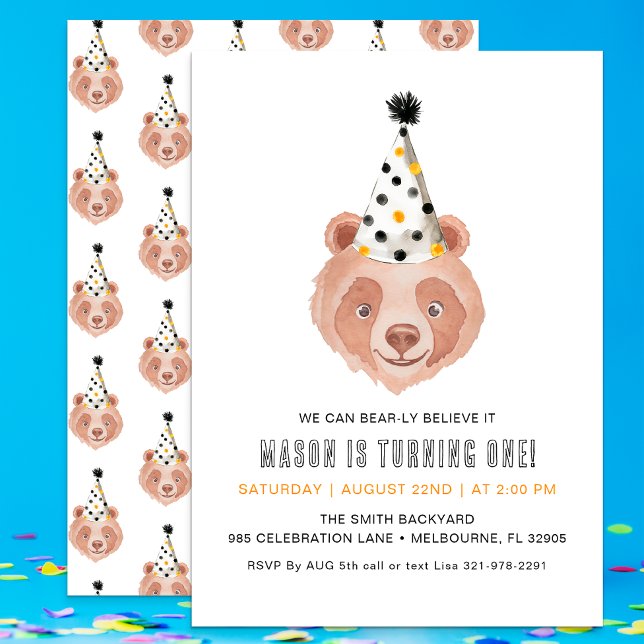 Bear-ly Believe It 1st Birthday Invitation – Teddy (Bear-y Cute Birthday Invite)