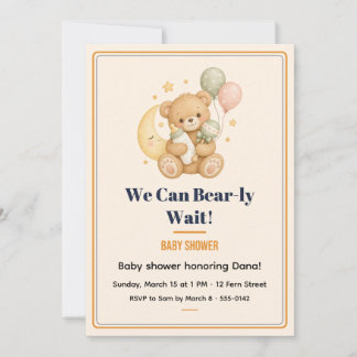 Bear-ly Wait Teddy Baby Shower Cream Invitation