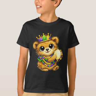 Bear Mardi Gras Nola Party Beads Cute Girls Women  T-Shirt