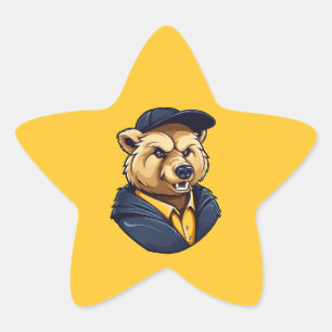 Bear Mascot   Blue & Gold - School College Team Star Sticker