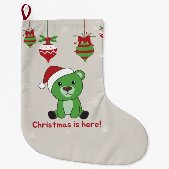 Bear Merry Christmas Winter Animals Bears Large Ch Stocking (Front)