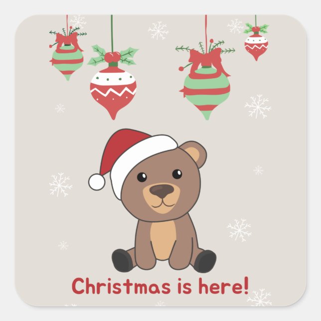 Bear Merry Christmas Winter Animals Bears Square S Square Sticker (Front)