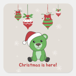Bear Merry Christmas Winter Animals Bears Square S Square Sticker
