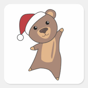 Bear Merry Christmas Winter Animals Bears Square Sticker