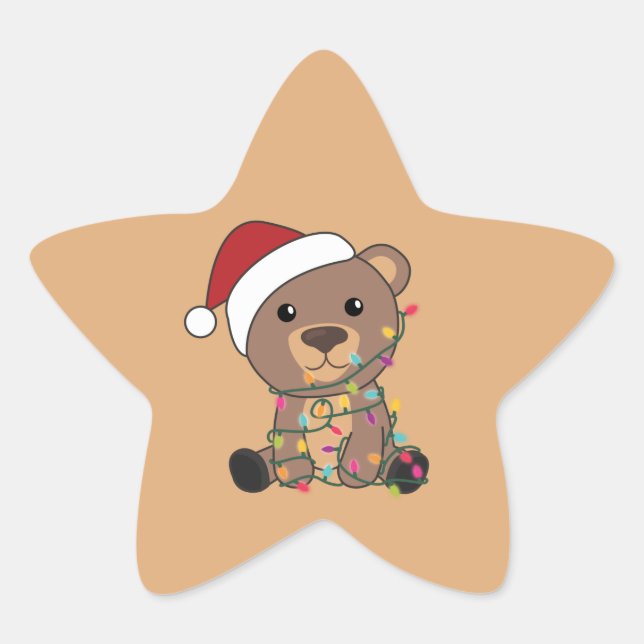 Bear Merry Christmas Winter Animals Bears Star Sti Star Sticker (Front)