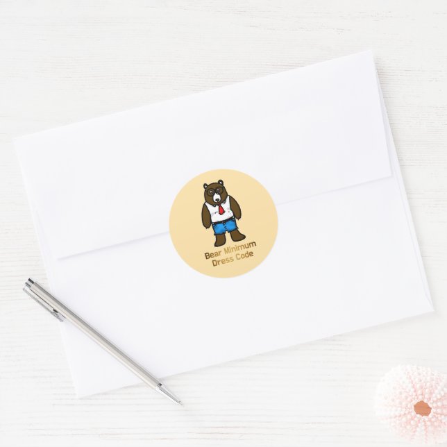 Bear Minimum Funny Office Pun Art Classic Round Sticker (Envelope)