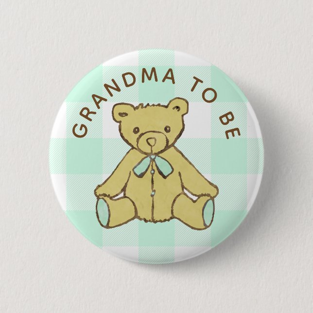 Bear Mint Green Buffalo Plaid Grandma To Be 6 Cm Round Badge (Front)