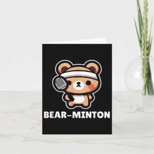 Bear-minton Cute Kawaii Cartoon Bear Cub Badminton Card
