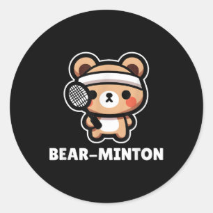 Bear-minton Cute Kawaii Cartoon Bear Cub Badminton Classic Round Sticker
