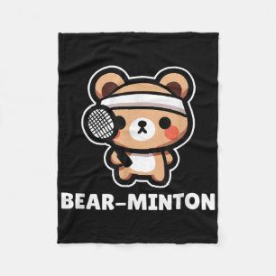 Bear-minton Cute Kawaii Cartoon Bear Cub Badminton Fleece Blanket