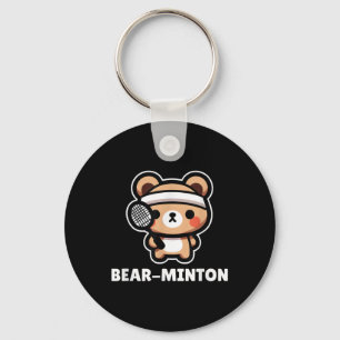 Bear-minton Cute Kawaii Cartoon Bear Cub Badminton Key Ring