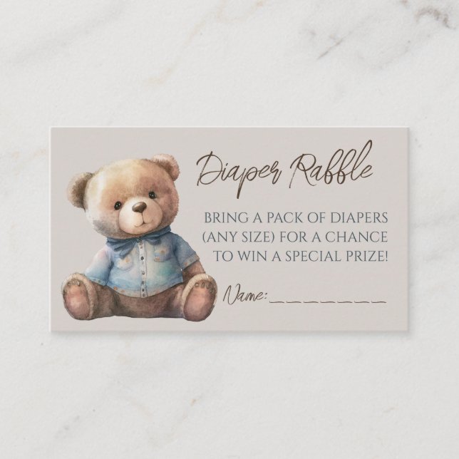 Bear Modern Boho Baby Shower Diaper Raffle Ticket Enclosure Card (Front)