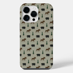 Bear Moose Pine Tree Lodge Cabin iPhone 14 Pro Max Case