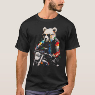 Bear Motorcycle - Animal Polar Bear Colourful Sung T-Shirt