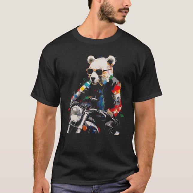Bear Motorcycle - Animal Polar Bear Colourful Sung T-Shirt (Front)