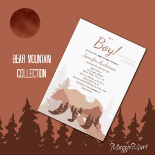 Bear Mountain Forest Boy Baby Shower Invitation