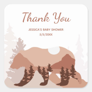Bear Mountain Forest Boy Baby Shower Square Sticker