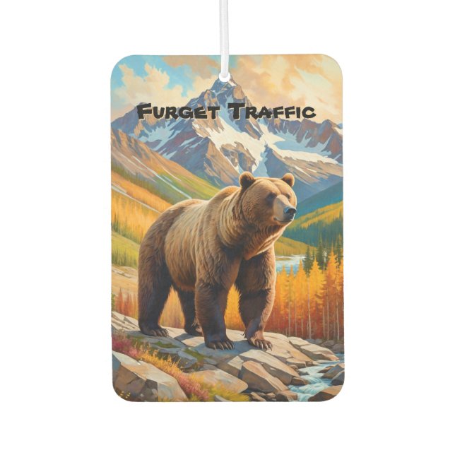 Bear & Mountain with Custom Text Car Air Freshener (Front)