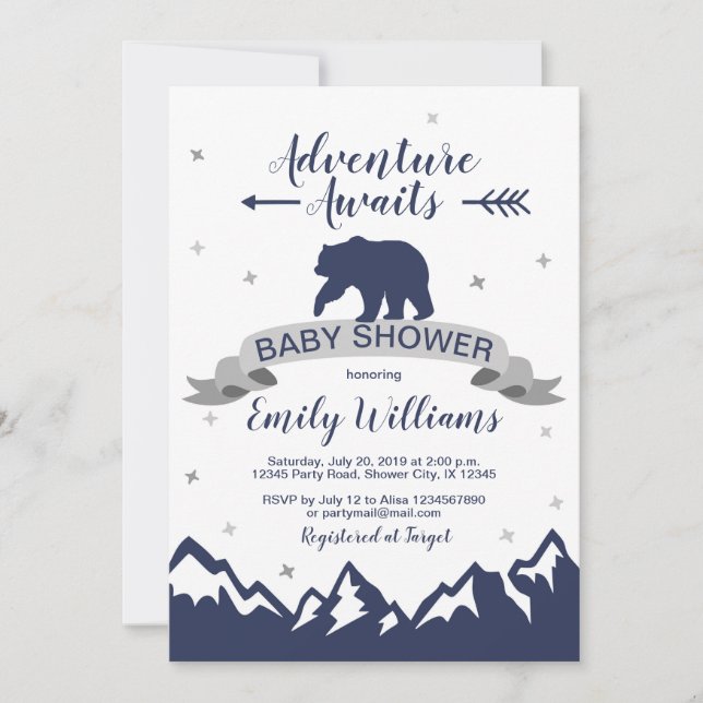 Bear Mountains Boy Baby Shower Invitation (Front)