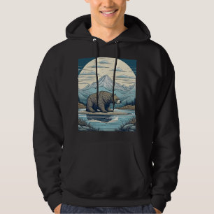 Bear, Mountains, Lake, Full Moon Ai Art Hoodie