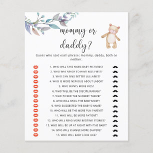 Bear mummy or daddy baby shower game