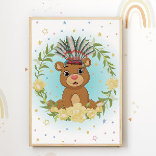 Bear Native American Nursery Print Kids Room