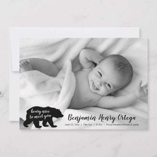Bear Nice to Meet You Baby Photo Announcement (Front)