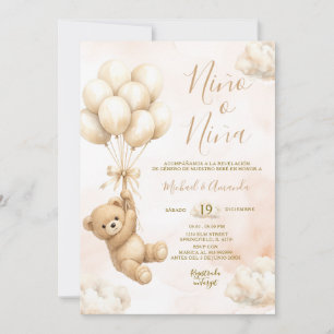 Bear Niña o Niño Gender Reveal Pink and Blue Invitation