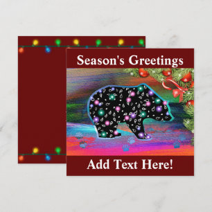 Bear Northern Lights Christmas Wreath Thank You Card