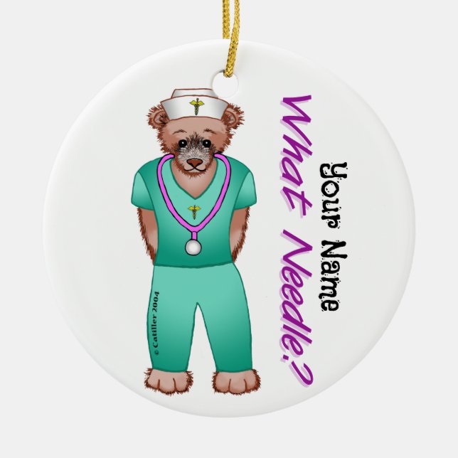 Bear nurse  ceramic tree decoration (Front)