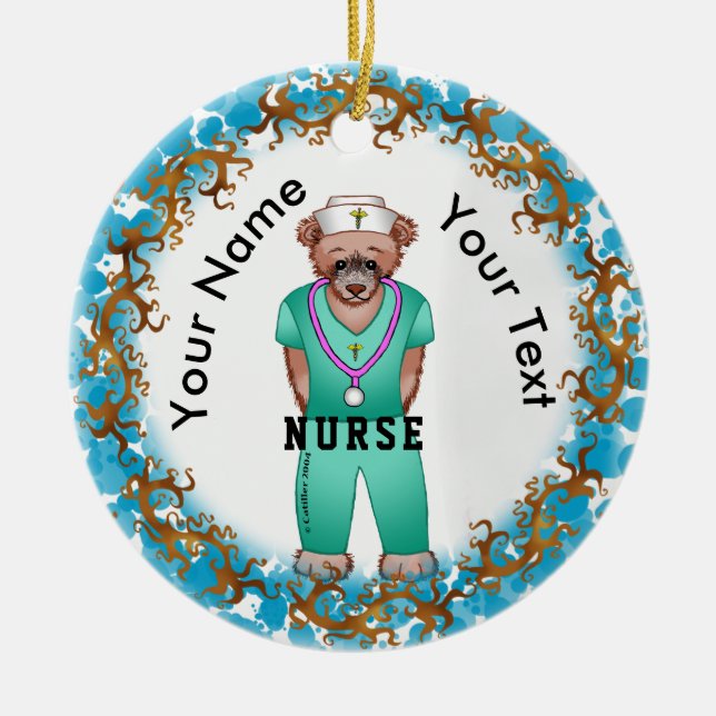Bear Nurse Ceramic Tree Decoration (Front)