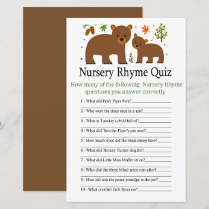 Bear Nursery Rhyme Quiz baby shower game