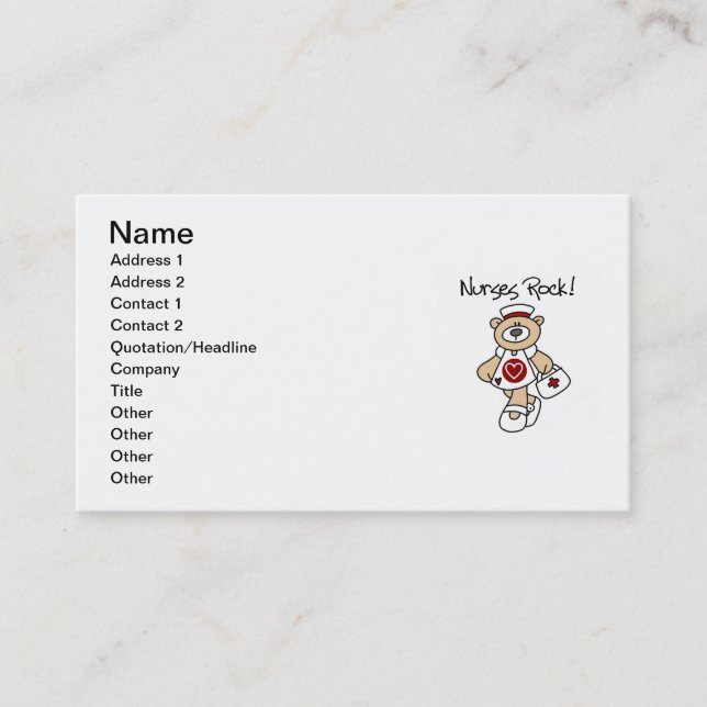 Bear Nurses Rock T-shirts and Gifts Business Card (Front)