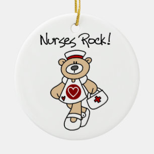 Bear Nurses Rock T-shirts and Gifts Ceramic Tree Decoration