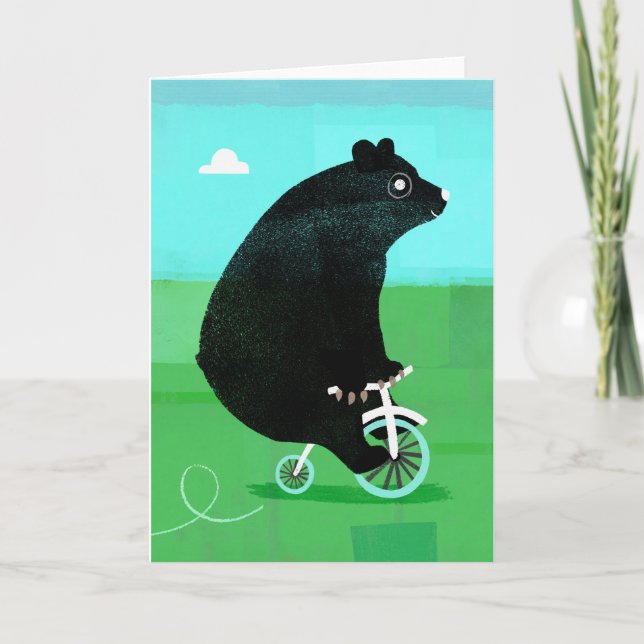 Bear On A Bicycle Greetings Card (Front)