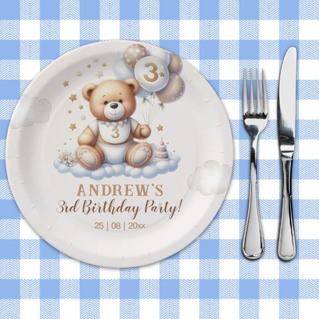 Bear on a Cloud – 3rd Birthday Party  Paper Plate (Creator Uploaded)