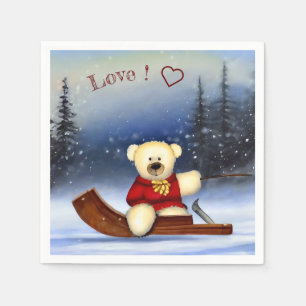 Bear on a sledge in the snow napkin