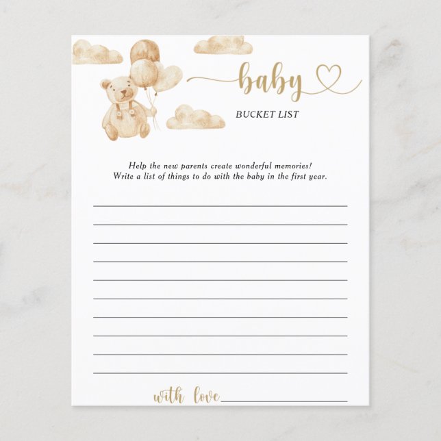 Bear on balloons baby bucket list game (Front)