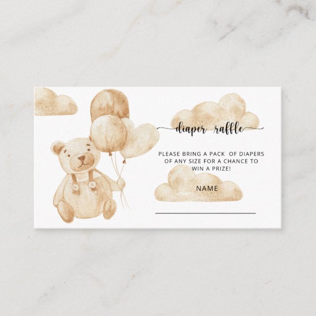 Bear on balloons diaper raffle ticket enclosure card (Front)