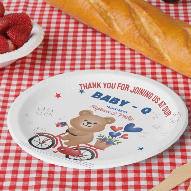 Bear on Bike 4th July Baby Shower Paper Plate (Creator Uploaded)