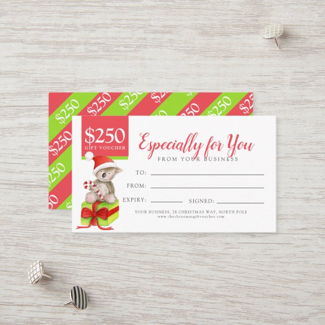 Bear on Christmas gift $250 gift certificate (Front/Back In Situ)