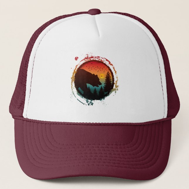 BEAR ON FOREST VINTAGE NATURE TRUCKER HAT (Front)