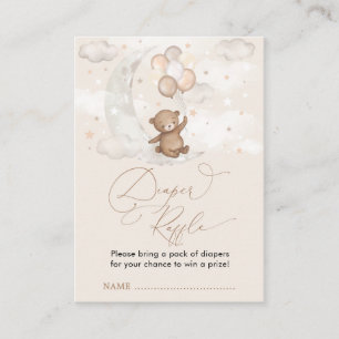 Bear on Moon Stars Balloons Baby Diaper Raffle Enclosure Card