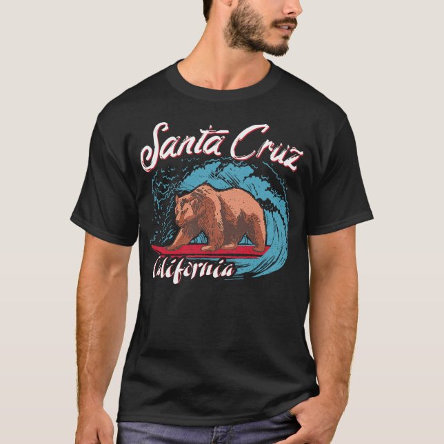 Bear on the surfboard California City Santa Cruz T-Shirt (Front)